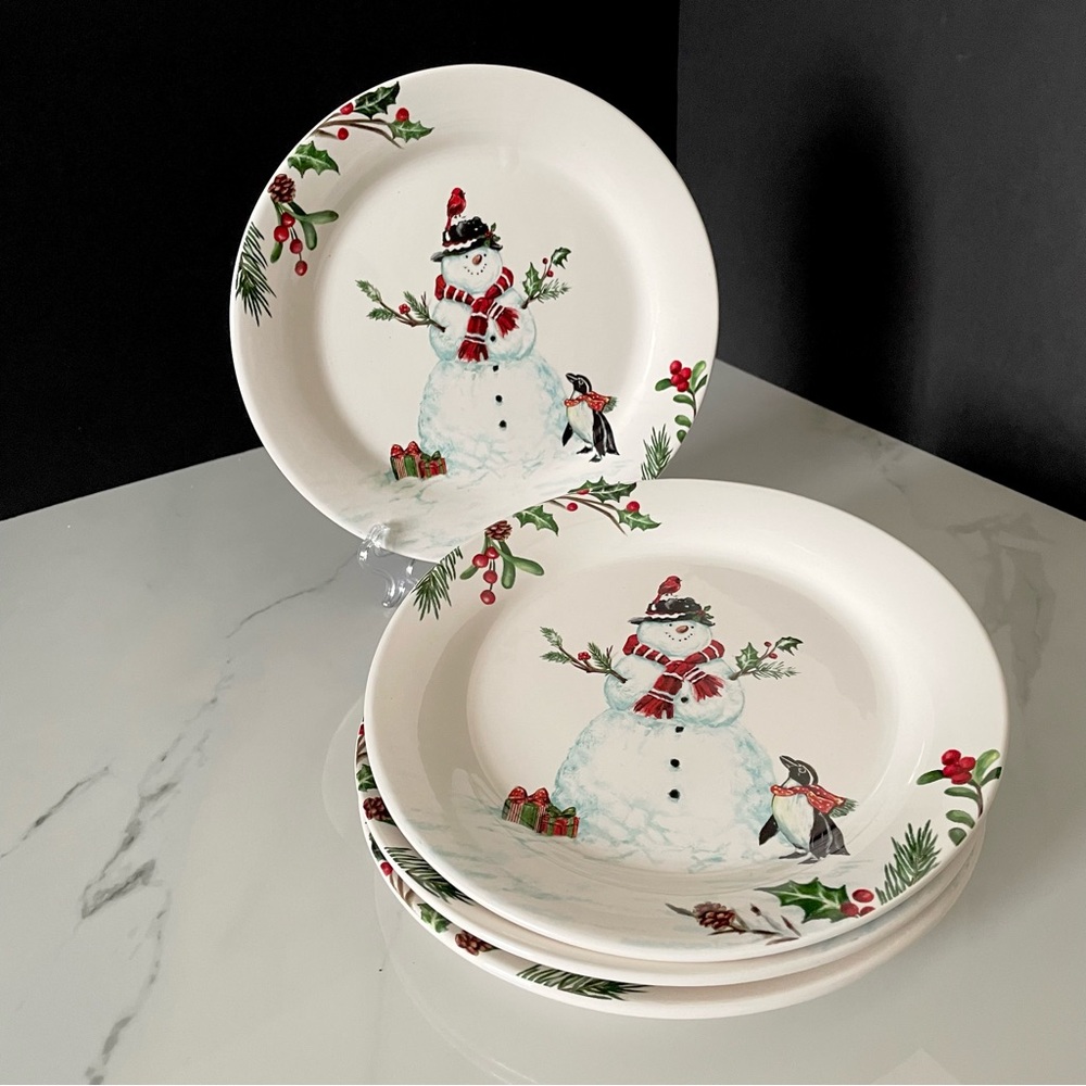 SET of 4 Snowman Winter Wonders 9" Plates by Pier 1